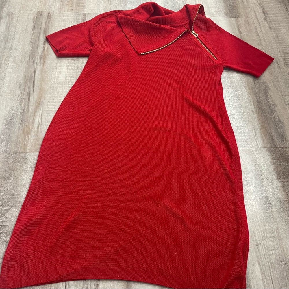 Calvin Klein Red Fold Over Zip Collar Sweater Dress Size XL